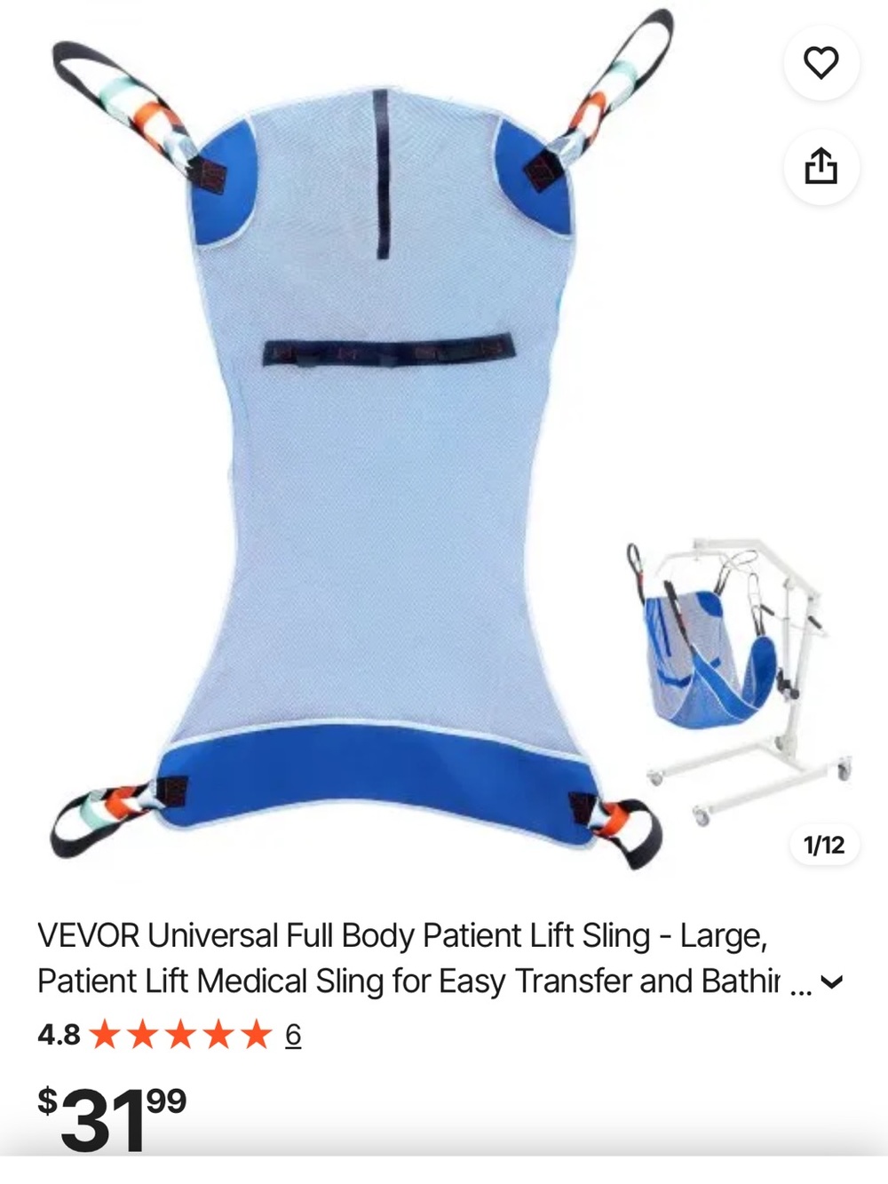 VEVOR Large Full Body Patient Lift Sling - Light Blue